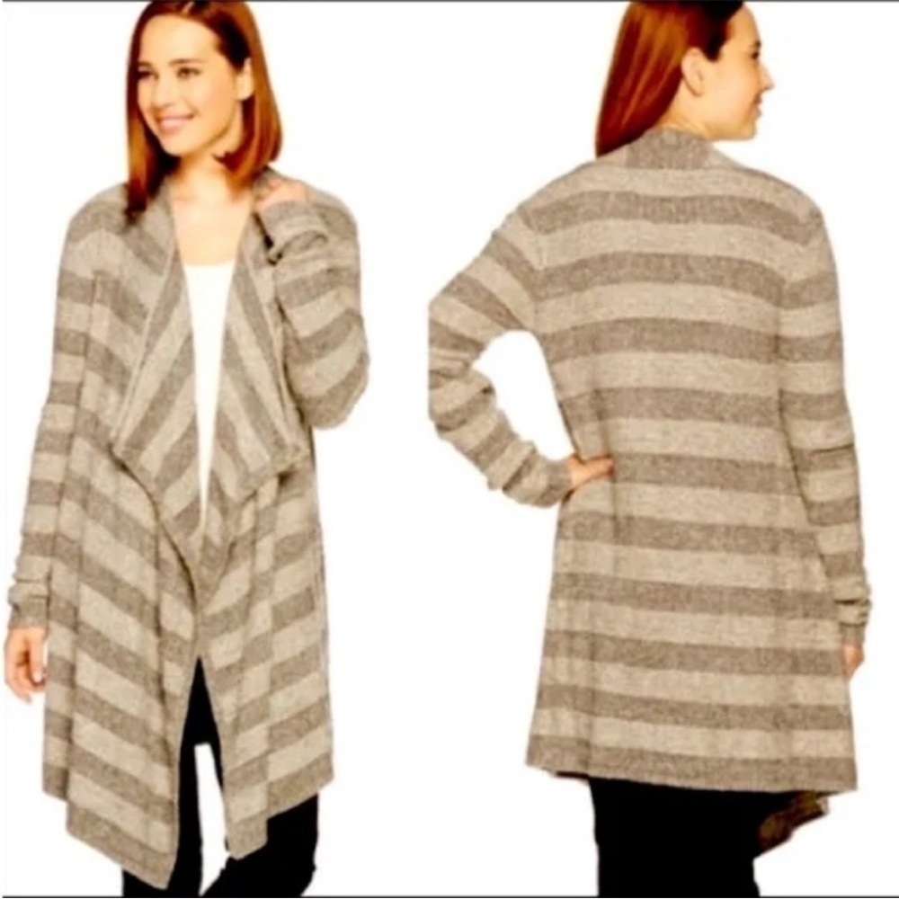 Barefoot Dreams Bamboo Chic Lite Striped Long Cardigan Tan‎ & Beige Soft Cozy 1X